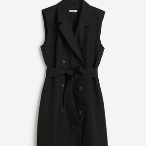 Black Linen blend Blazer Dress with fabric belt